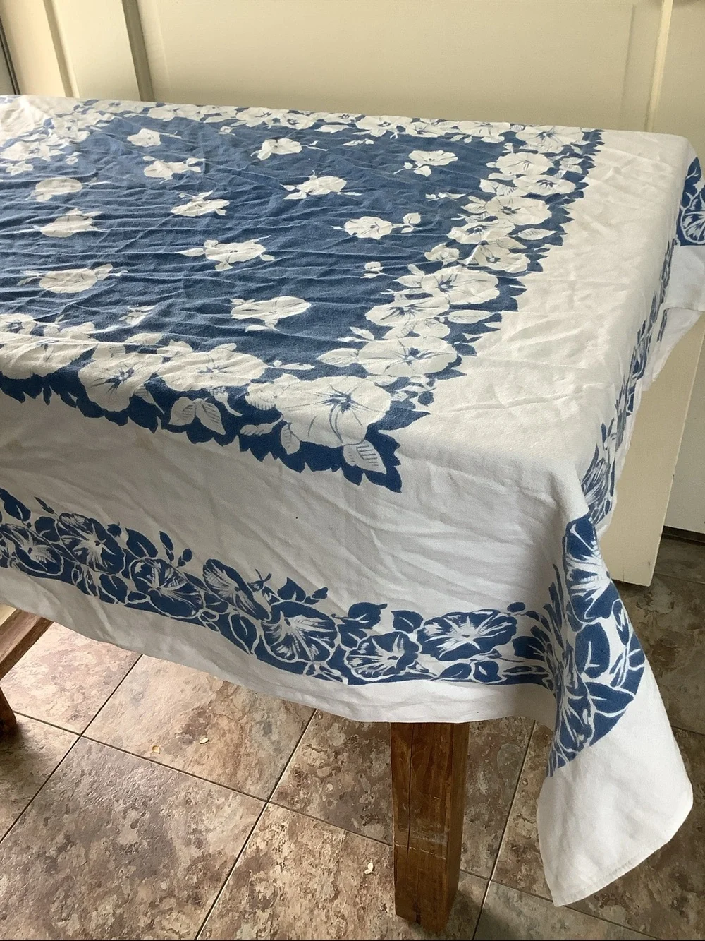 Vintage Blue and White Floral Tablecloth